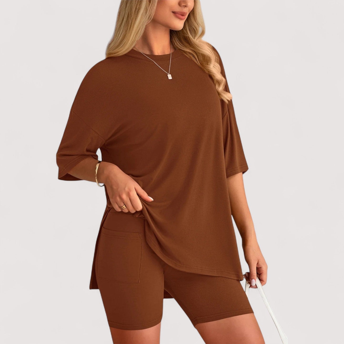 Damen T-Shirt und Shorts Set locker geschnitten hoch taillierte Shorts bequem atmungsaktiv vielseitig