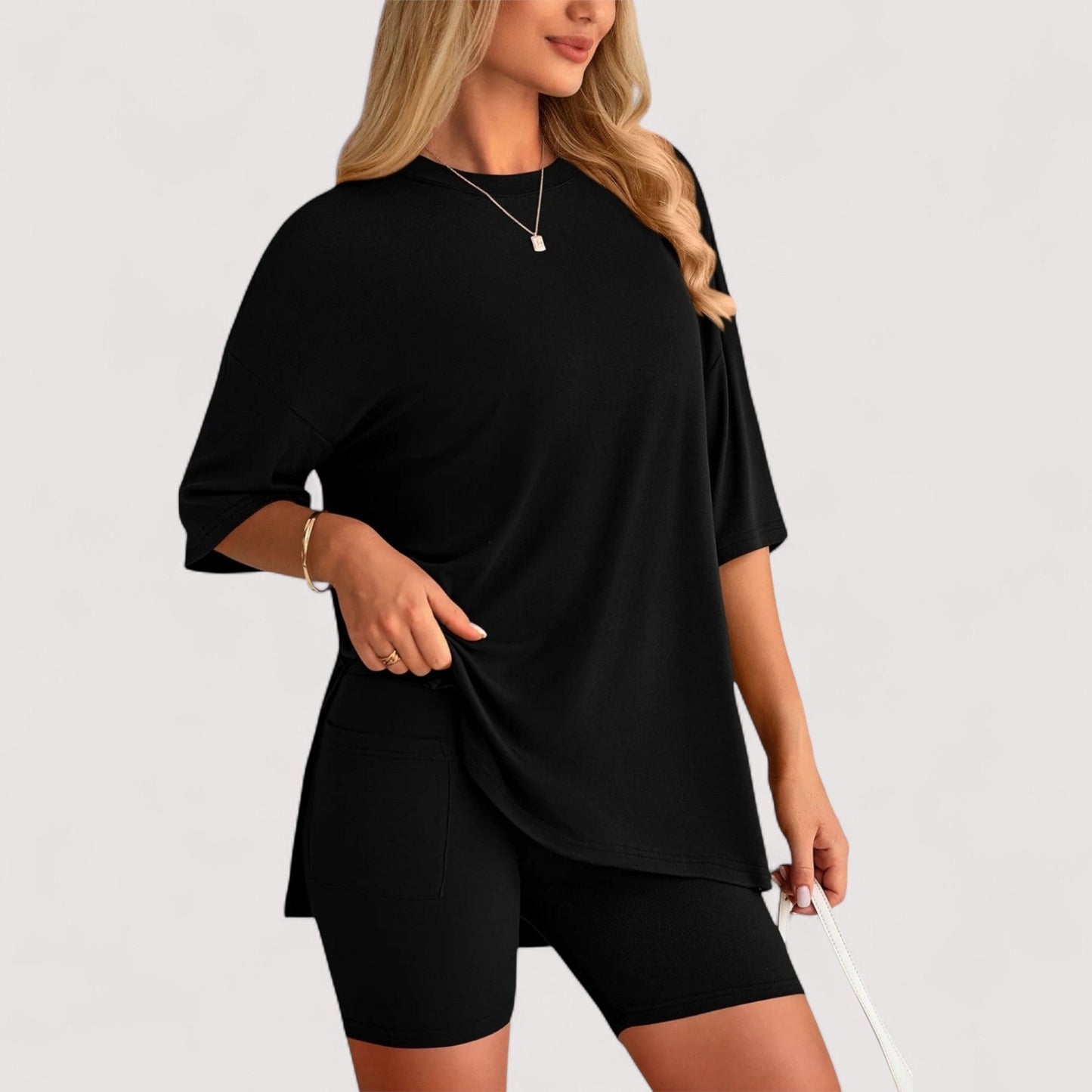 Damen T-Shirt und Shorts Set locker geschnitten hoch taillierte Shorts bequem atmungsaktiv vielseitig