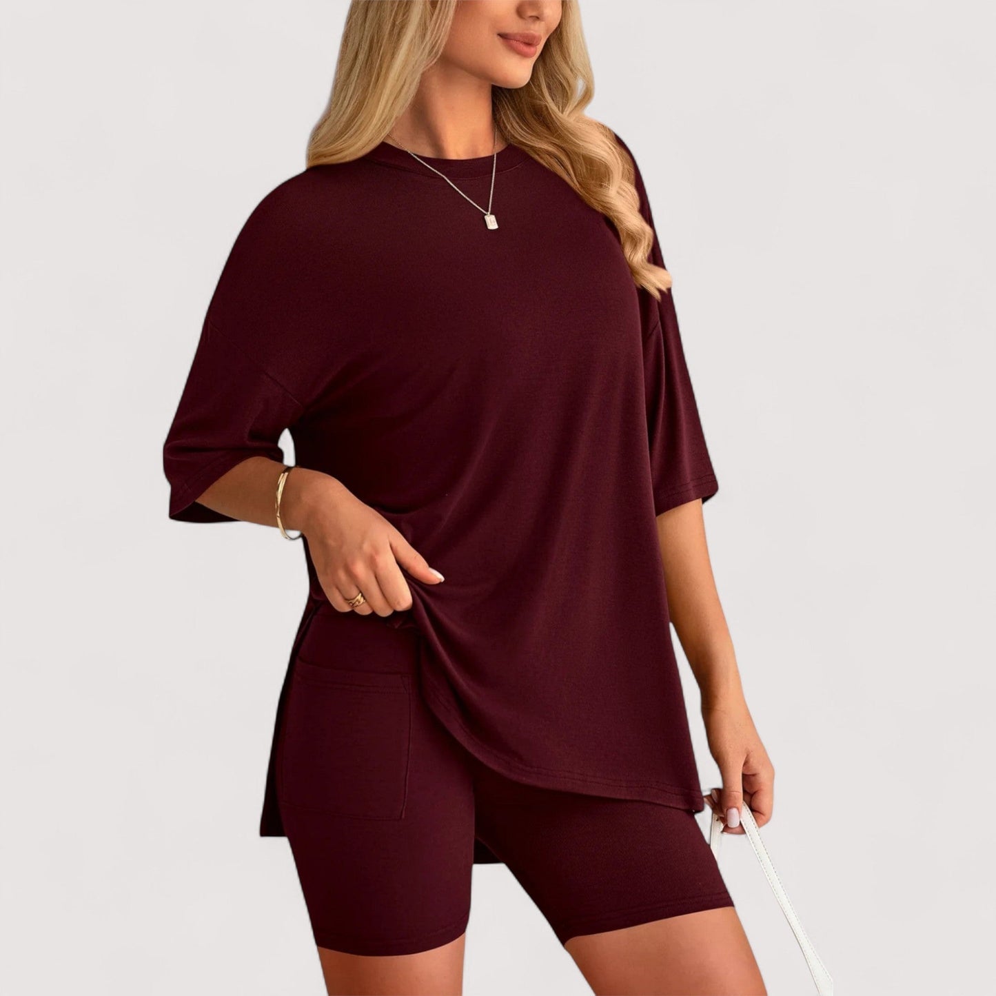 Damen T-Shirt und Shorts Set locker geschnitten hoch taillierte Shorts bequem atmungsaktiv vielseitig