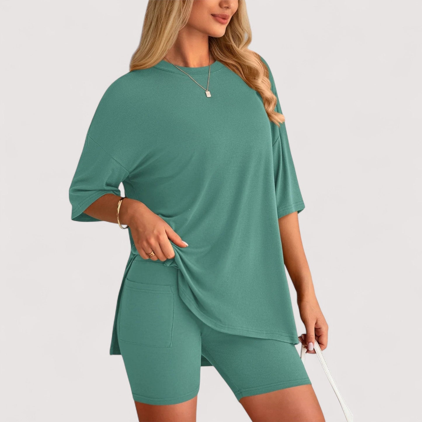 Damen T-Shirt und Shorts Set locker geschnitten hoch taillierte Shorts bequem atmungsaktiv vielseitig
