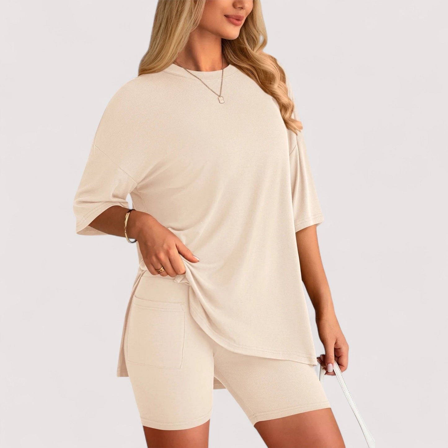 Damen T-Shirt und Shorts Set locker geschnitten hoch taillierte Shorts bequem atmungsaktiv vielseitig