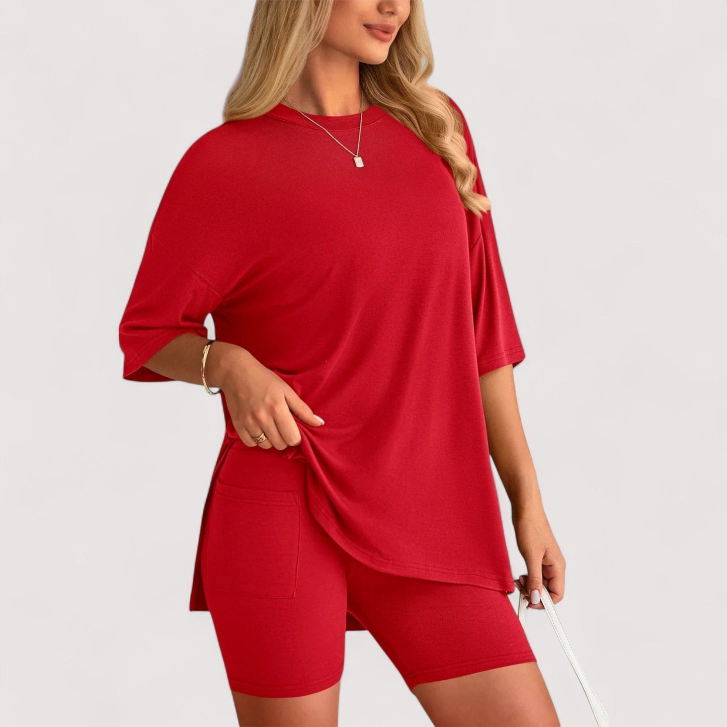 Damen T-Shirt und Shorts Set locker geschnitten hoch taillierte Shorts bequem atmungsaktiv vielseitig