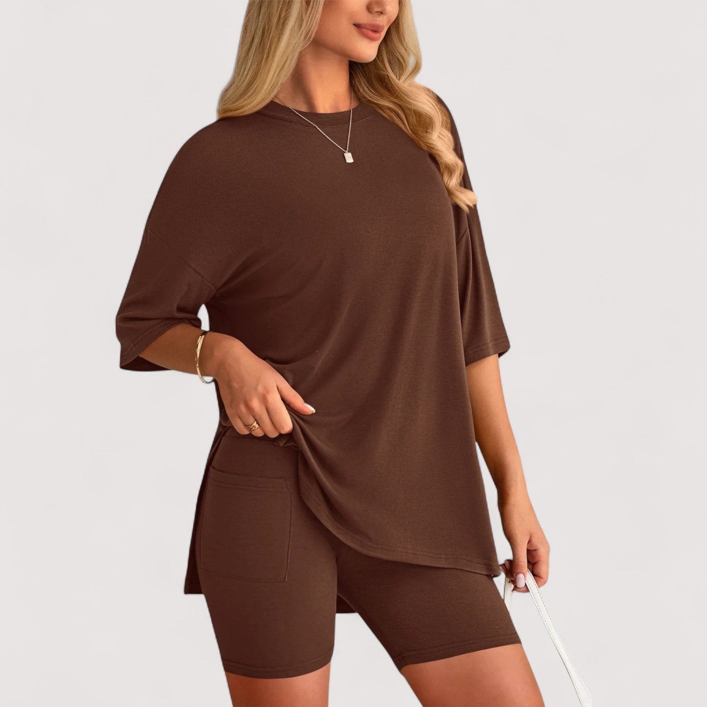 Damen T-Shirt und Shorts Set locker geschnitten hoch taillierte Shorts bequem atmungsaktiv vielseitig