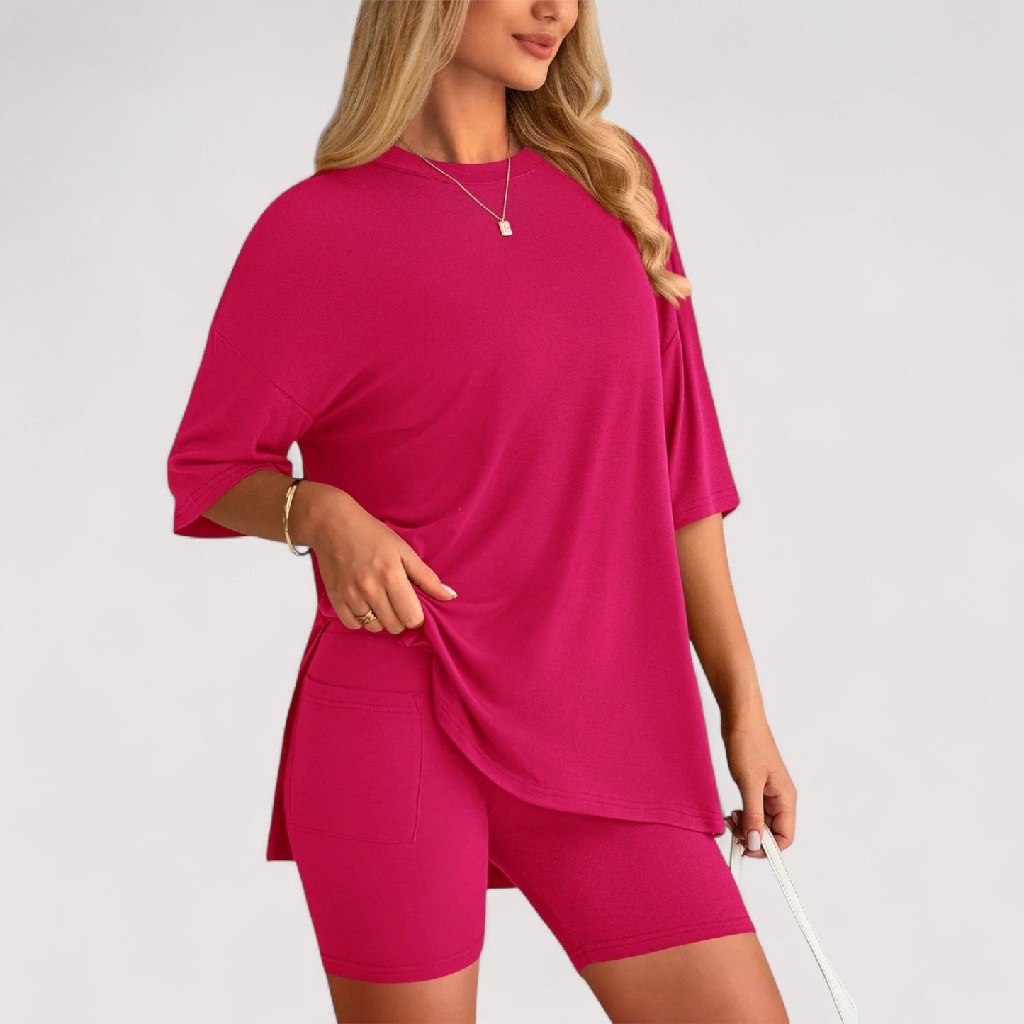 Damen T-Shirt und Shorts Set locker geschnitten hoch taillierte Shorts bequem atmungsaktiv vielseitig