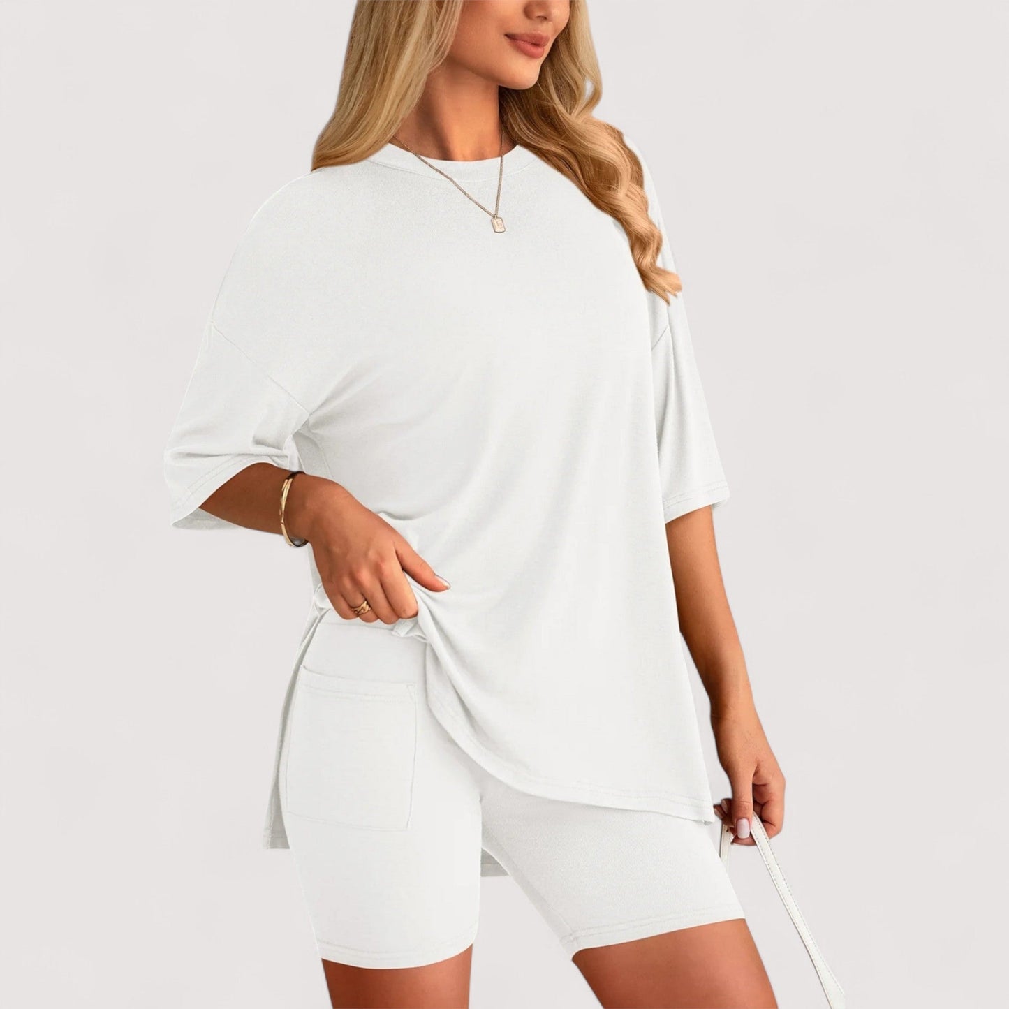 Damen T-Shirt und Shorts Set locker geschnitten hoch taillierte Shorts bequem atmungsaktiv vielseitig