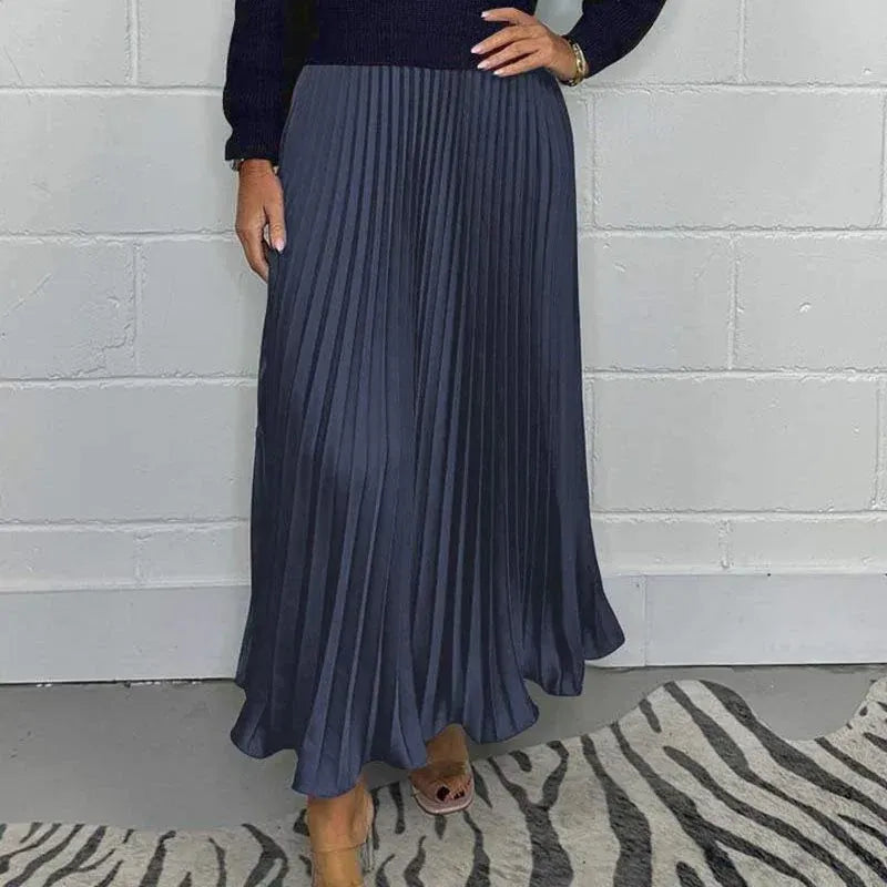 Damen Maxikleid langarm Plissee Rock kombinierter Look figurbetont fließend für Alltag und Büro