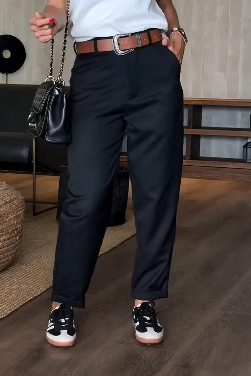 Damenhose hohe Taille gerade Passform elegant atmungsaktiv, knitterarm