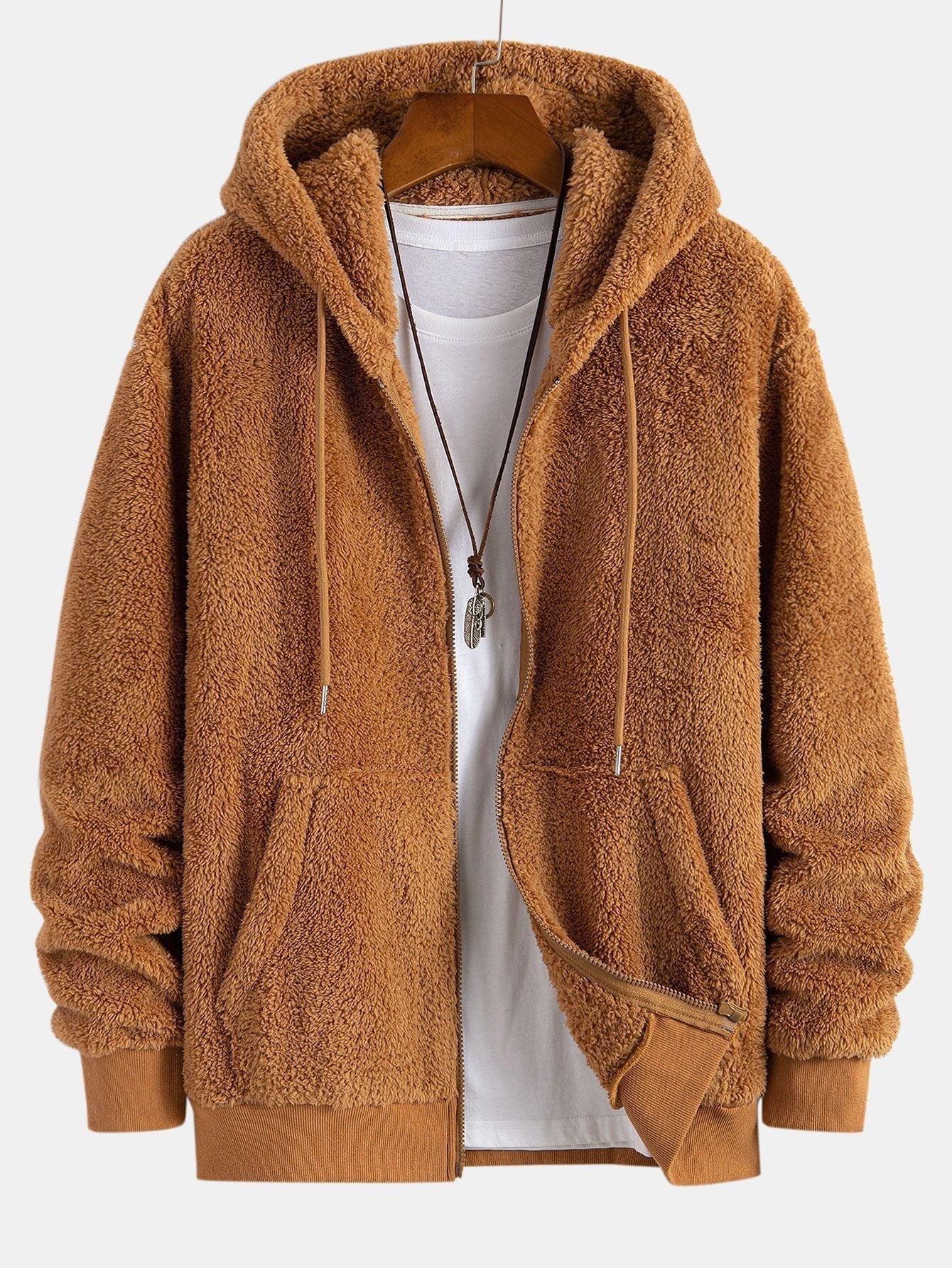 Plüschjacke mit Kapuze und Reißverschluss, locker geschnitten