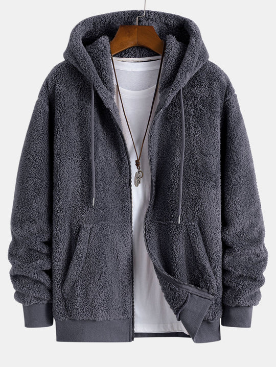 Plüschjacke mit Kapuze und Reißverschluss, locker geschnitten