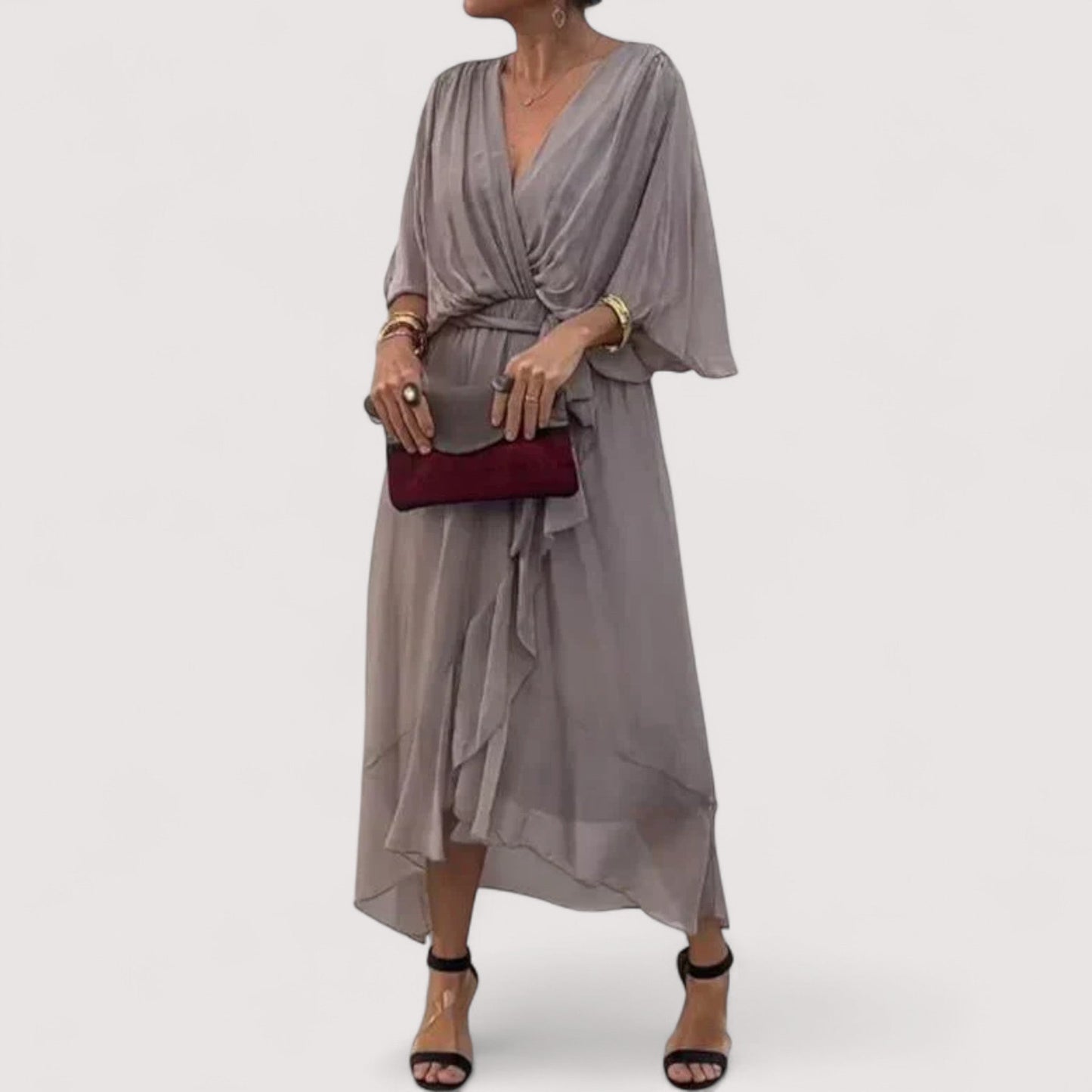 Damen Kleid V-Ausschnitt fließend leicht locker elegant