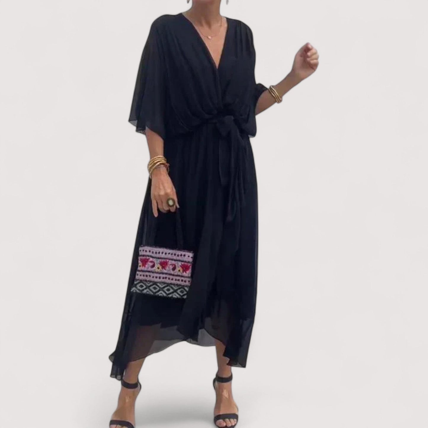 Damen Kleid V-Ausschnitt fließend leicht locker elegant