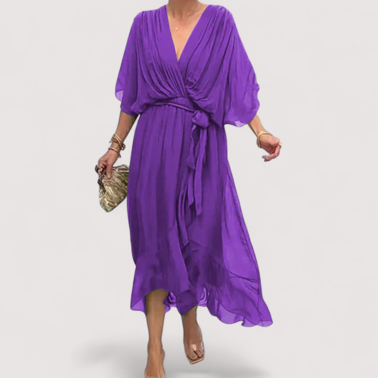 Damen Kleid V-Ausschnitt fließend leicht locker elegant