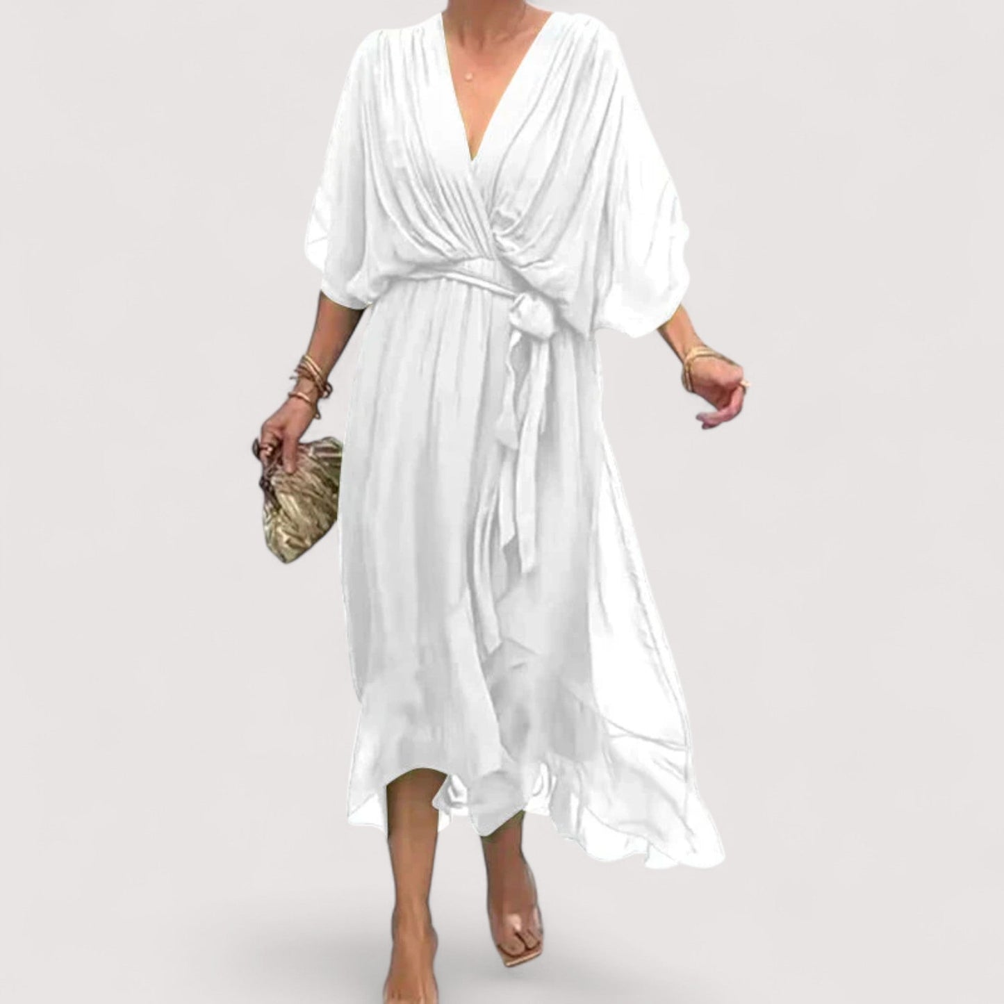 Damen Kleid V-Ausschnitt fließend leicht locker elegant