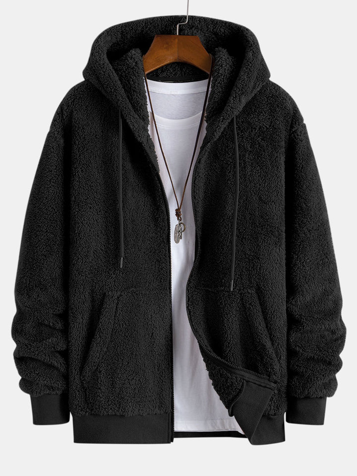 Plüschjacke mit Kapuze und Reißverschluss, locker geschnitten