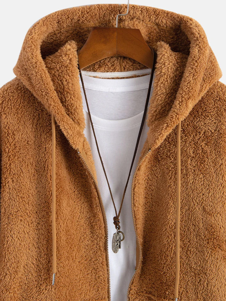 Plüschjacke mit Kapuze und Reißverschluss, locker geschnitten