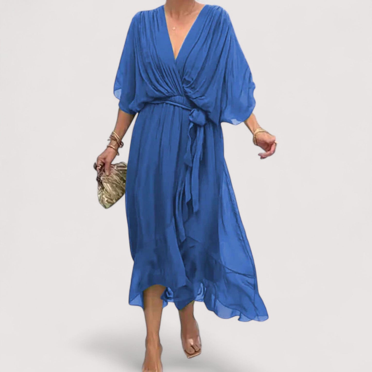 Damen Kleid V-Ausschnitt fließend leicht locker elegant