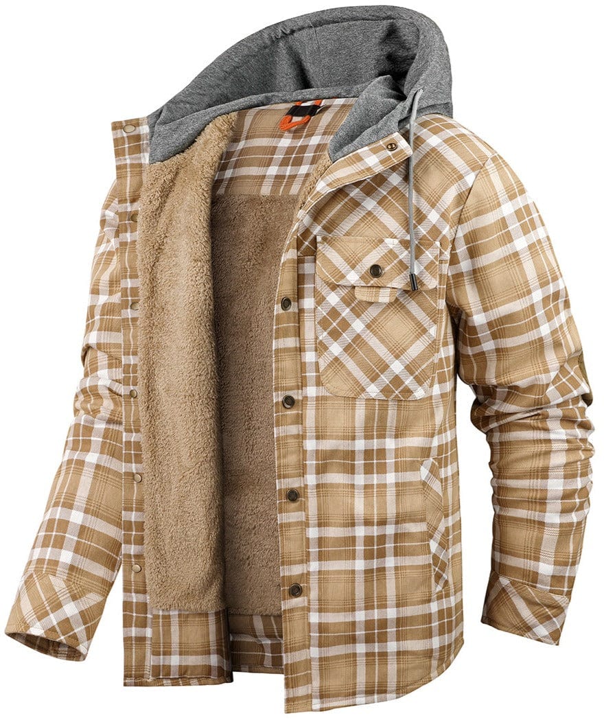 Herren Kapuzenjacke Regular Fit Karomuster Kunstfell Futter Winter Warm Casual Outdoor Alltag