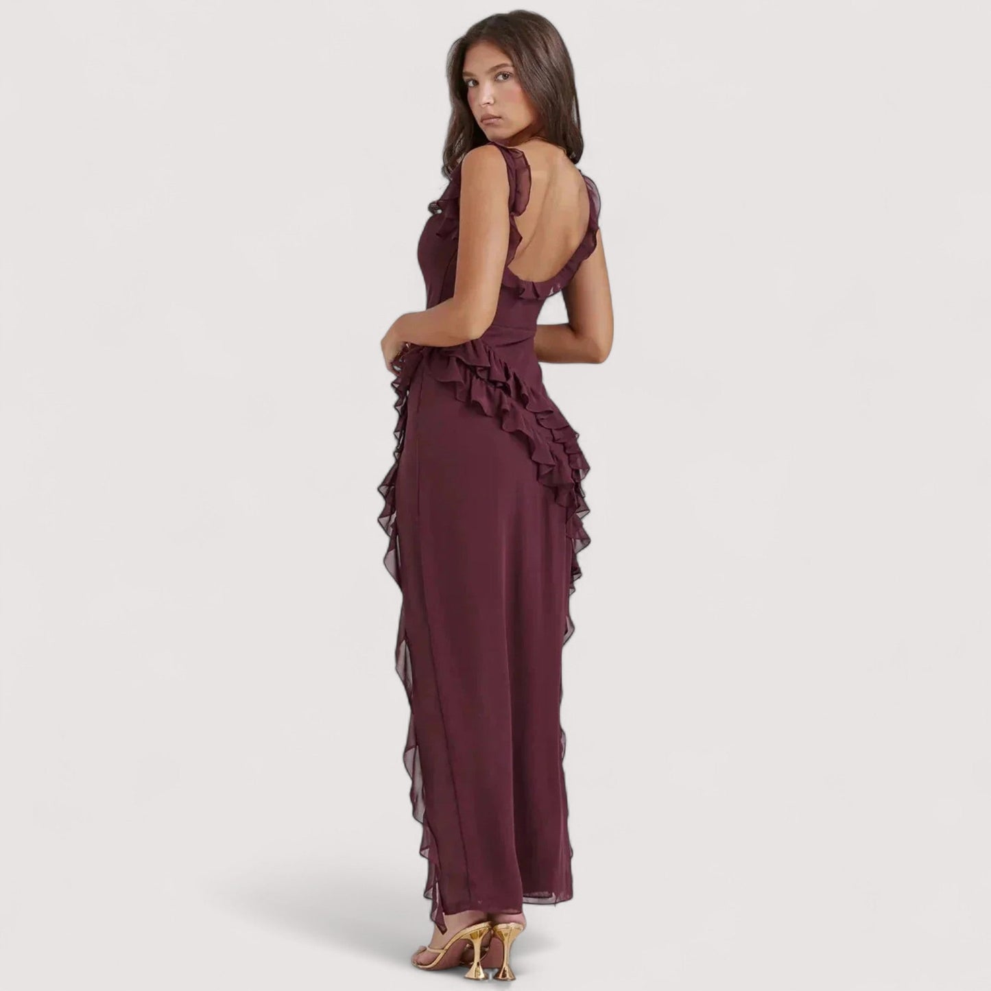 Damen Maxikleid Schlitz Cut-Outs figurbetont elegante Passform Abendkleid