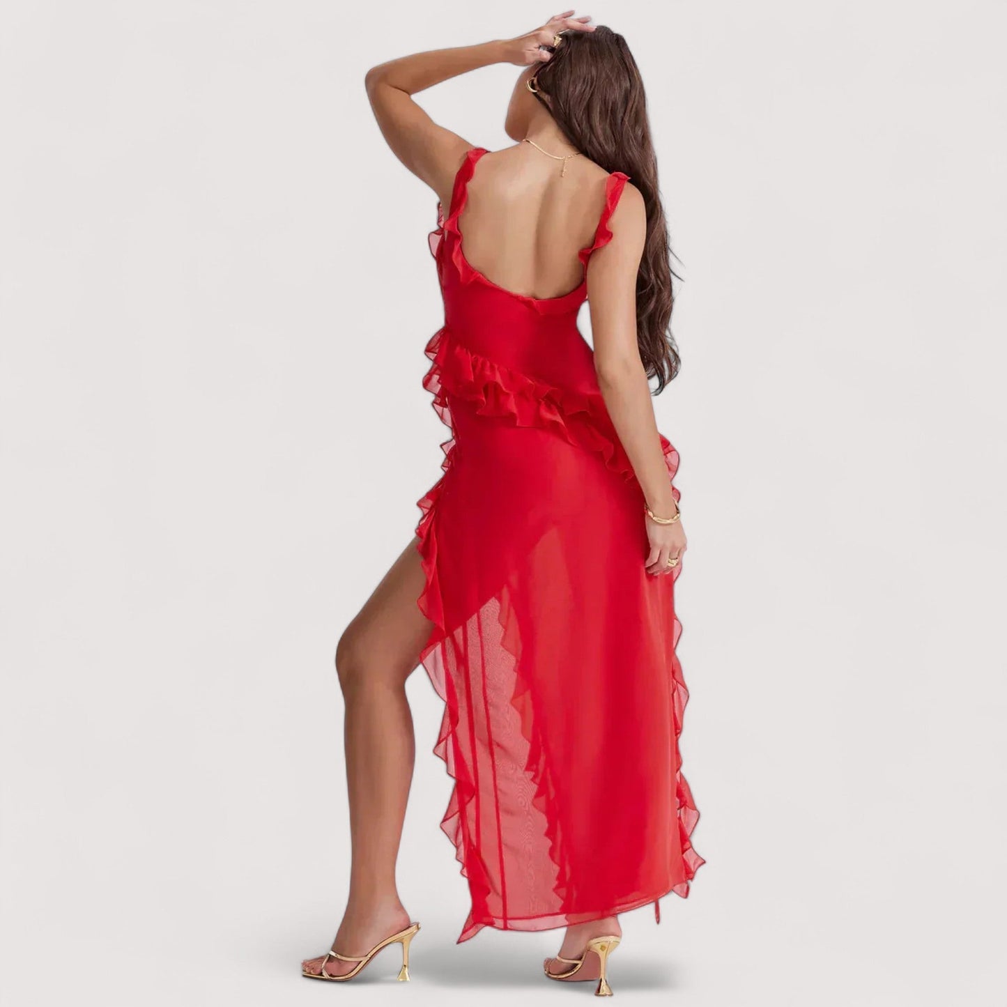 Damen Maxikleid Schlitz Cut-Outs figurbetont elegante Passform Abendkleid