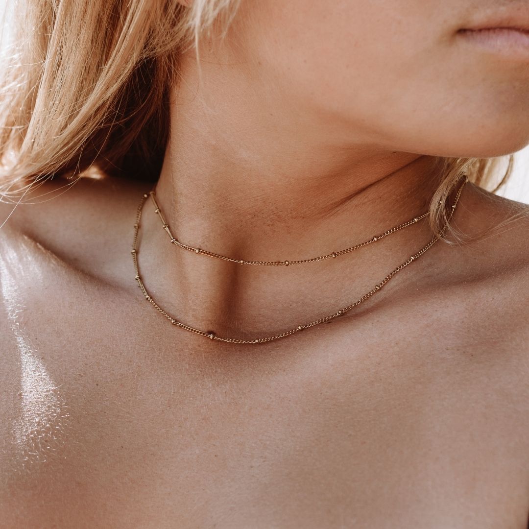 Damen Halskette Gold doppellagig verstellbar Edelstahl wasserfest Layering Kette