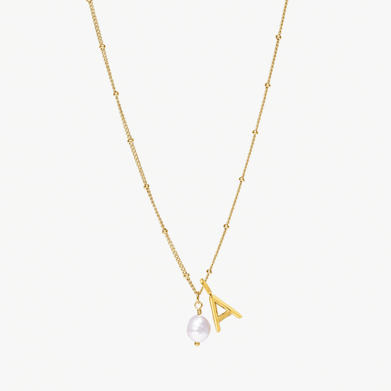 Damen Halskette goldfarben mit Barockperle und Initial Anhänger aus Edelstahl