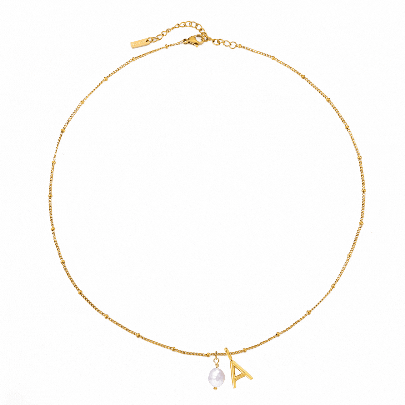 Damen Halskette goldfarben mit Barockperle und Initial Anhänger aus Edelstahl