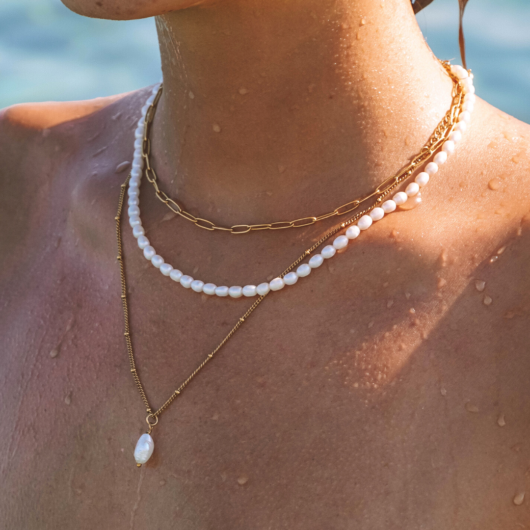 Damen Paperclip Choker Gold, Gliederkette 3 mm, verstellbar, wasserfest, hypoallergen, Halskette