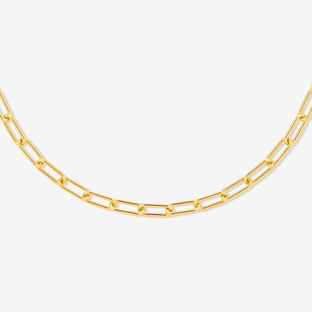 Damen Paperclip Choker Gold, Gliederkette 3 mm, verstellbar, wasserfest, hypoallergen, Halskette