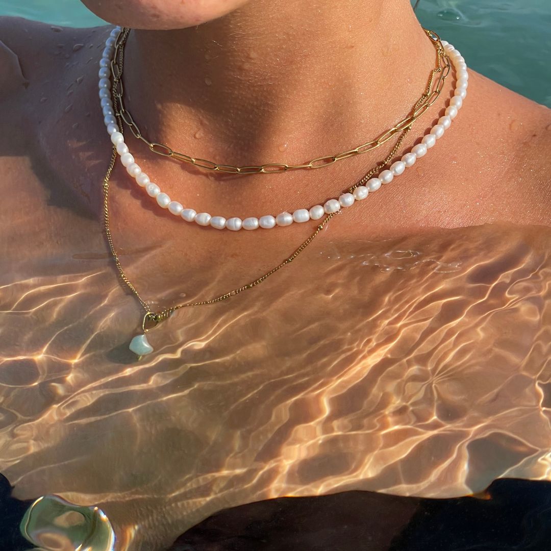 Damen Paperclip Choker Gold, Gliederkette 3 mm, verstellbar, wasserfest, hypoallergen, Halskette