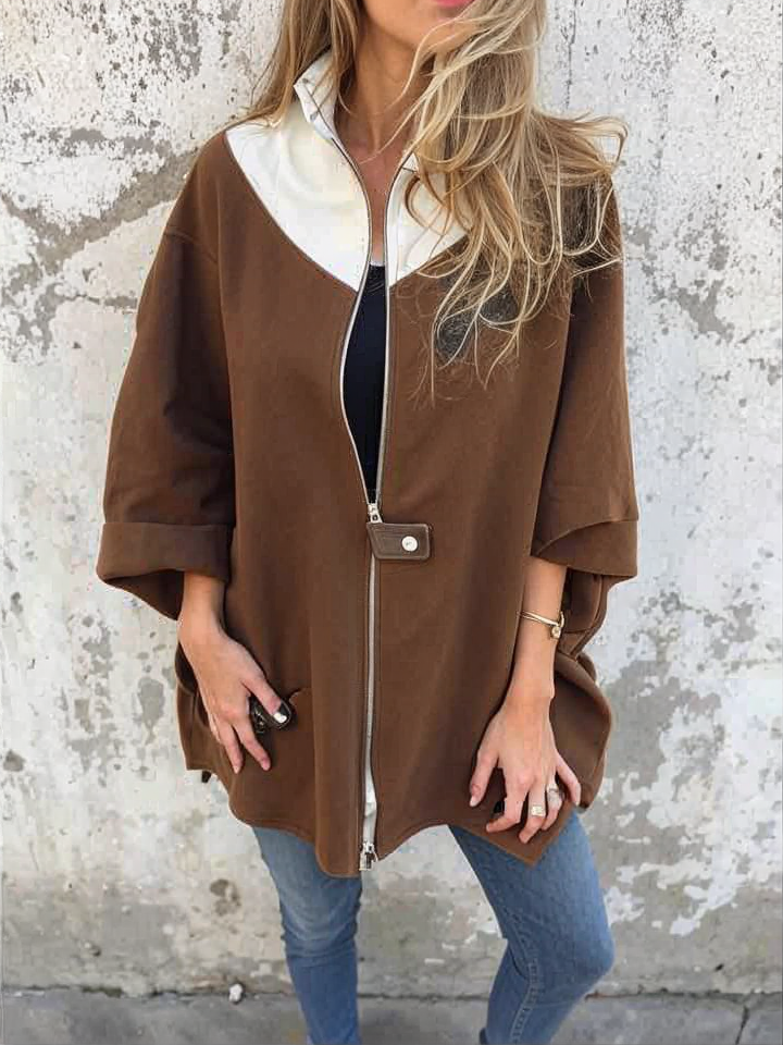 Damen Mantel Langarm Reißverschluss Hoher Kragen Lockerer Schnitt Minimalistisch Freizeit Elegant