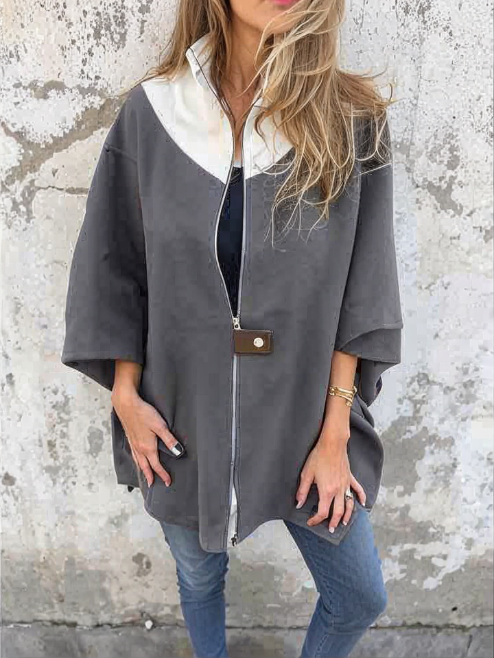 Damen Mantel Langarm Reißverschluss Hoher Kragen Lockerer Schnitt Minimalistisch Freizeit Elegant
