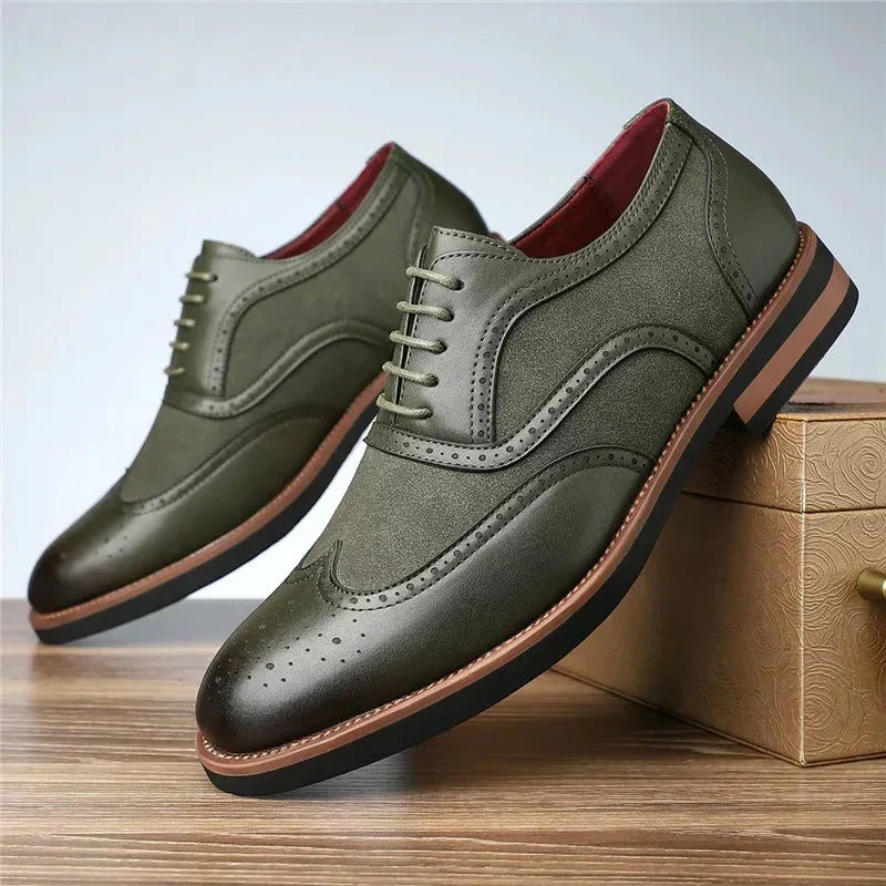 Herren Oxford Schuhe zweifarbig Brogue Schnürschuhe elegant Business rutschfest gepolstert Alltag