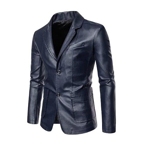 Herren Lederjacke Schwarz Slim Fit Business Casual Reißverschluss Klassisch