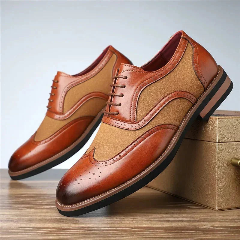 Herren Oxford Schuhe zweifarbig Brogue Schnürschuhe elegant Business rutschfest gepolstert Alltag