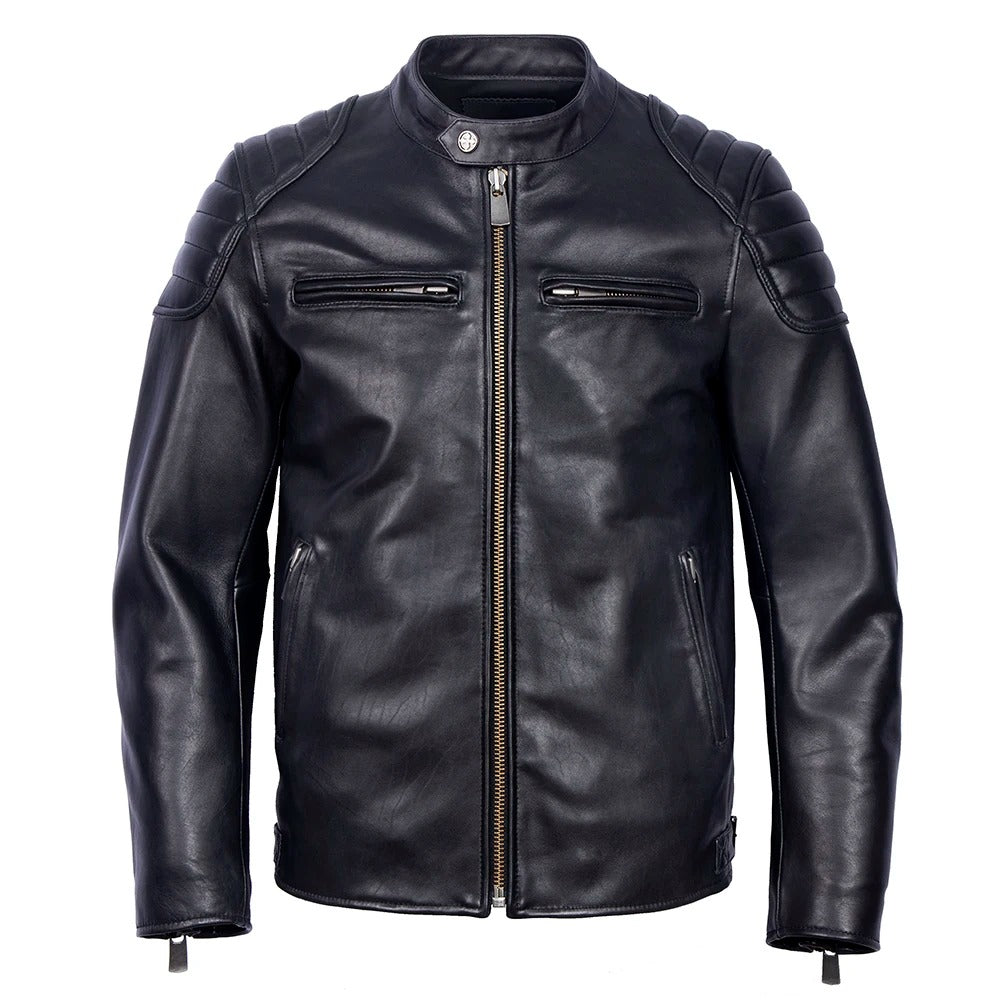 Herren Lederjacke Schwarz Vintage Slim Fit Reißverschluss Klassisch