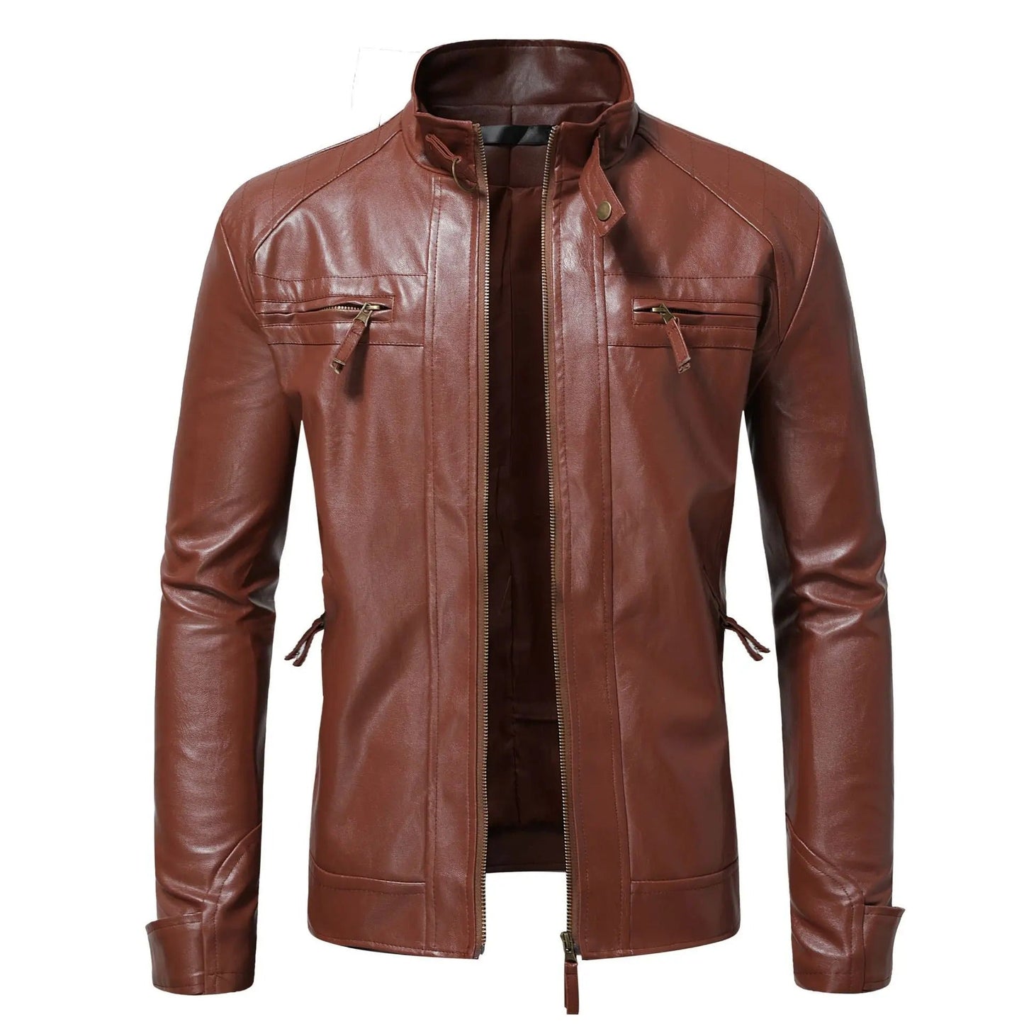 Herren Lederjacke Schwarz Slim Fit Elegant Klassisch Reißverschluss
