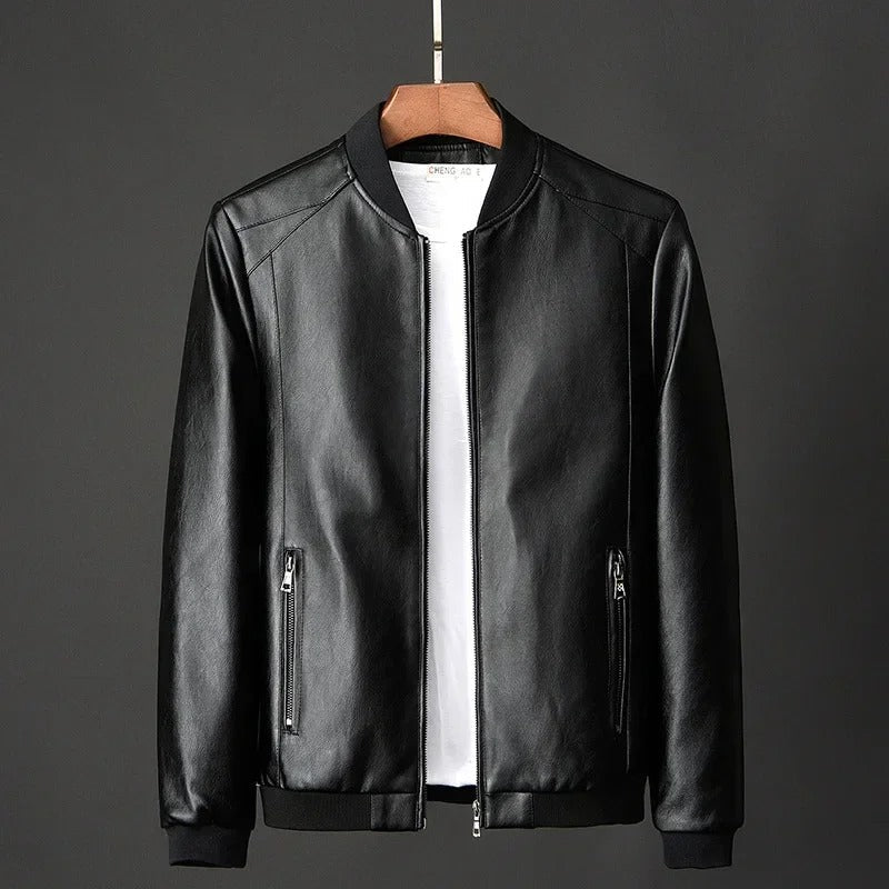 Herren Biker Lederjacke Schwarz Slim Fit Reißverschluss Klassisch