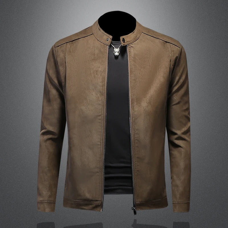Herren Lederjacke Schwarz Slim Fit Klassisch Reißverschluss Elegant