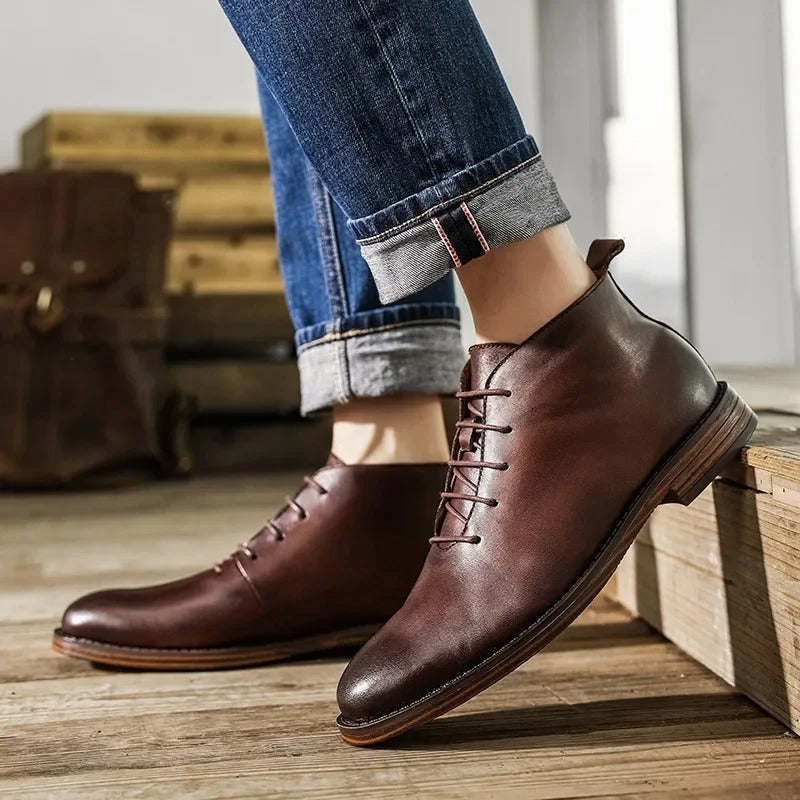 Herren Stiefel Leder elegant rutschfest Zuglasche bequem klassisch Alltag Business Casual