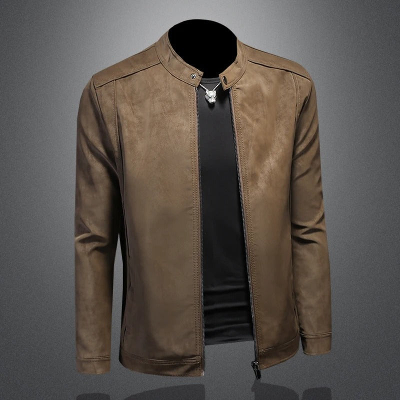 Herren Lederjacke Schwarz Slim Fit Klassisch Reißverschluss Elegant