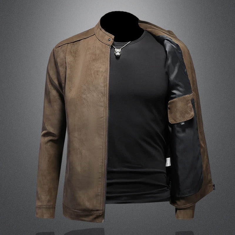 Herren Lederjacke Schwarz Slim Fit Klassisch Reißverschluss Elegant