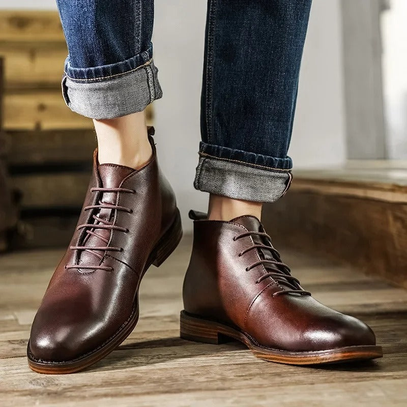 Herren Stiefel Leder elegant rutschfest Zuglasche bequem klassisch Alltag Business Casual