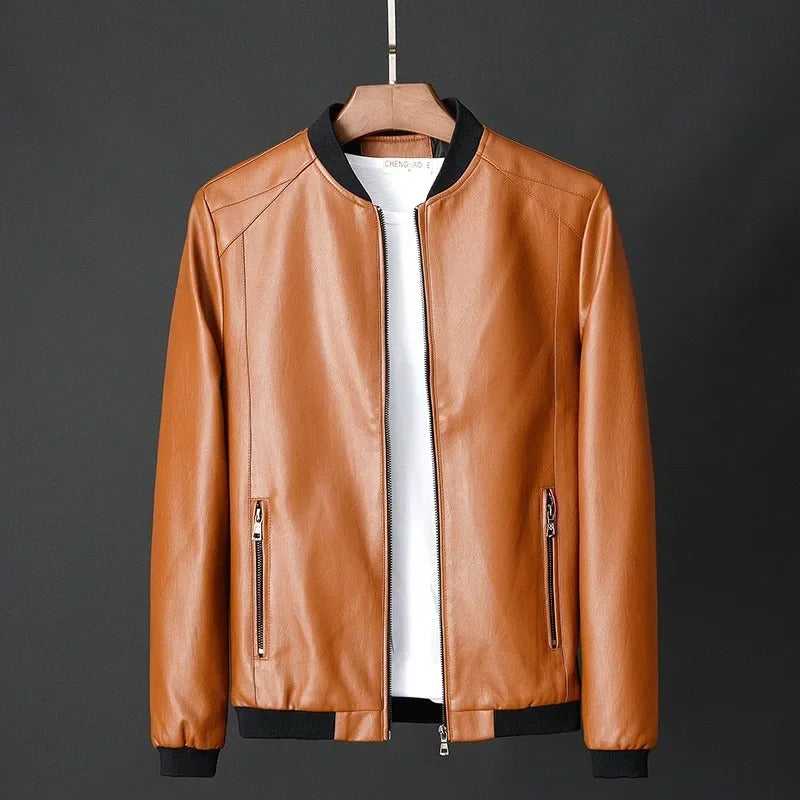 Herren Biker Lederjacke Schwarz Slim Fit Reißverschluss Klassisch