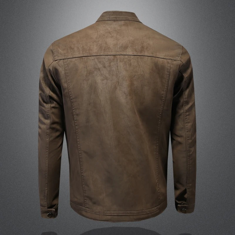 Herren Lederjacke Schwarz Slim Fit Klassisch Reißverschluss Elegant
