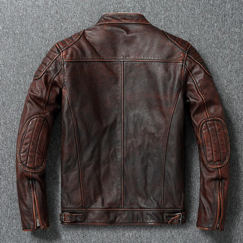 Herren Lederjacke Schwarz Vintage Slim Fit Reißverschluss Klassisch