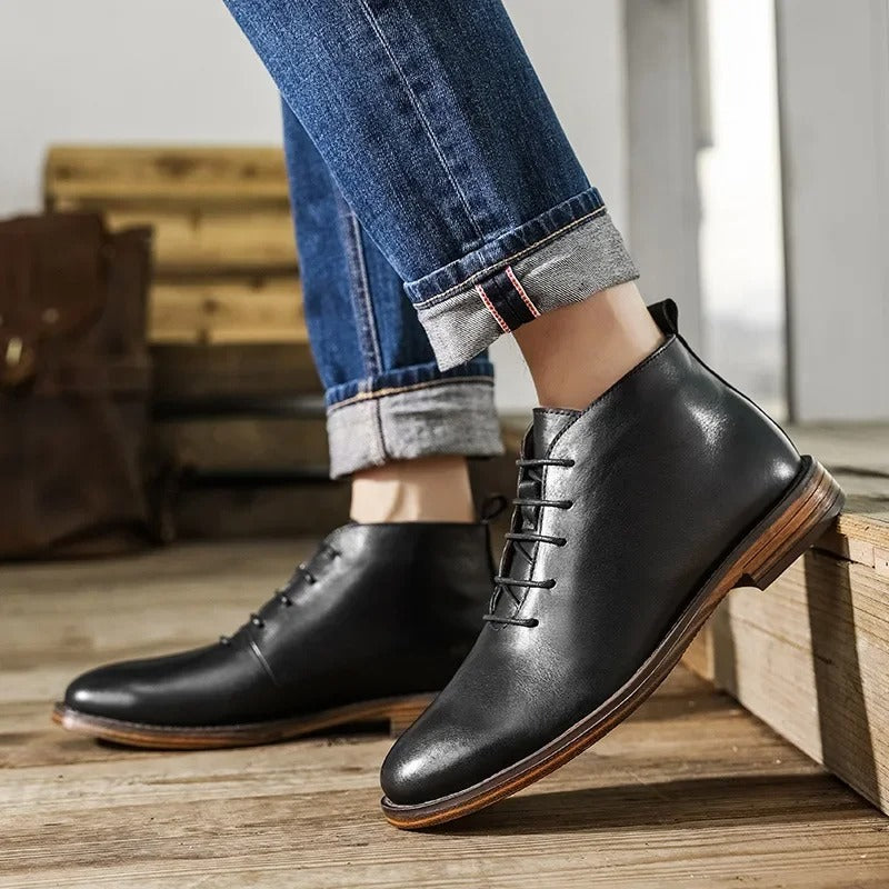 Herren Stiefel Leder elegant rutschfest Zuglasche bequem klassisch Alltag Business Casual
