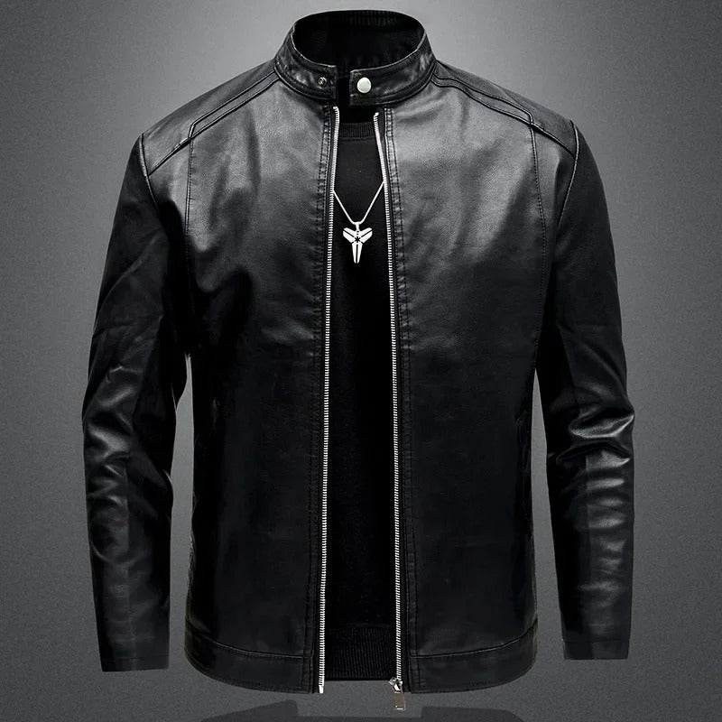 Herren Biker Lederjacke Schwarz Slim Fit Reißverschluss Klassisch Elegant