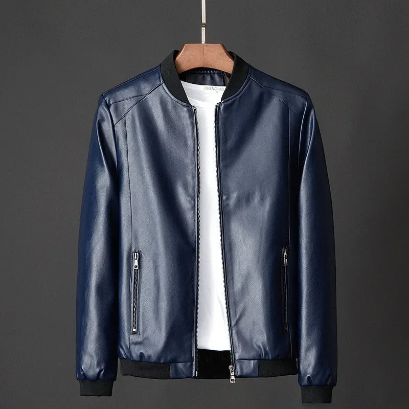Herren Biker Lederjacke Schwarz Slim Fit Reißverschluss Klassisch
