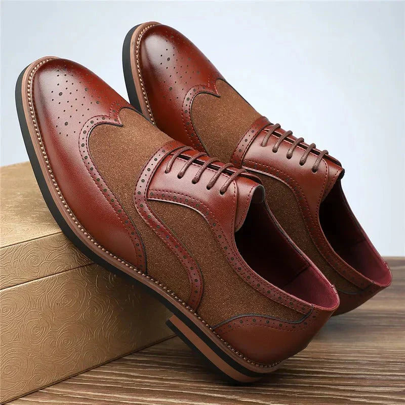 Herren Oxford Schuhe zweifarbig Brogue Schnürschuhe elegant Business rutschfest gepolstert Alltag