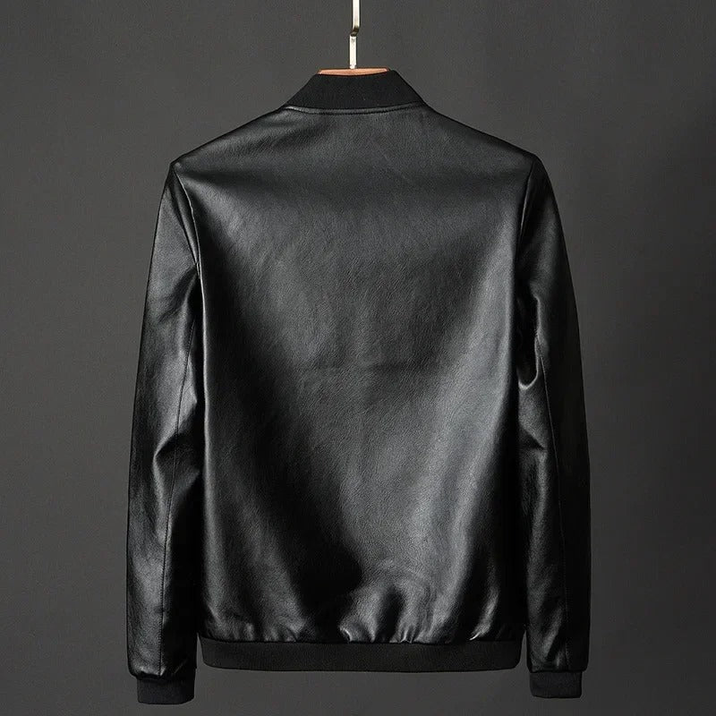 Herren Biker Lederjacke Schwarz Slim Fit Reißverschluss Klassisch